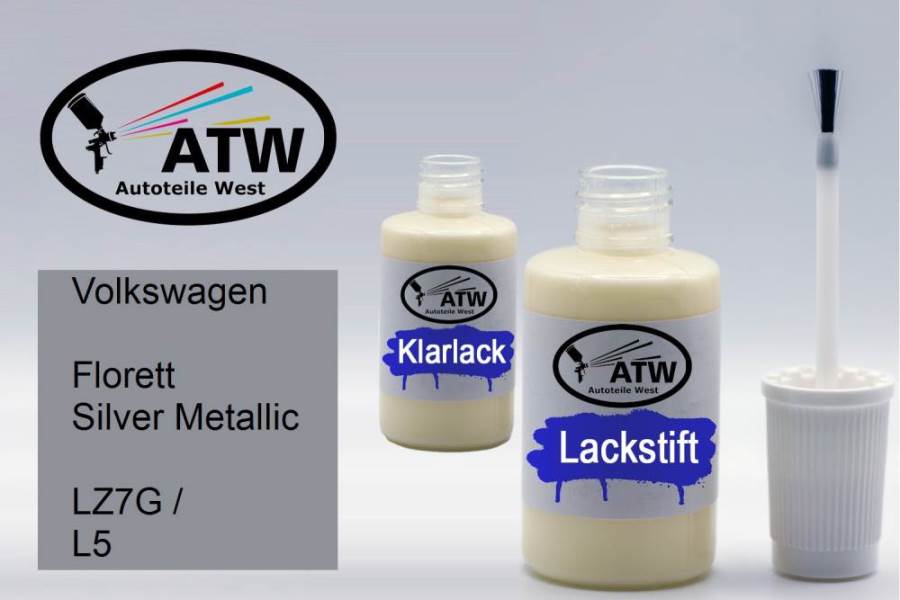 Volkswagen, Florett Silver Metallic, LZ7G / L5: 20ml Lackstift + 20ml Klarlack - Set, von ATW Autoteile West.